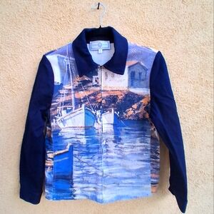 Vintage St. John's Sport Coastal Village Scene Cropped Jacket.
